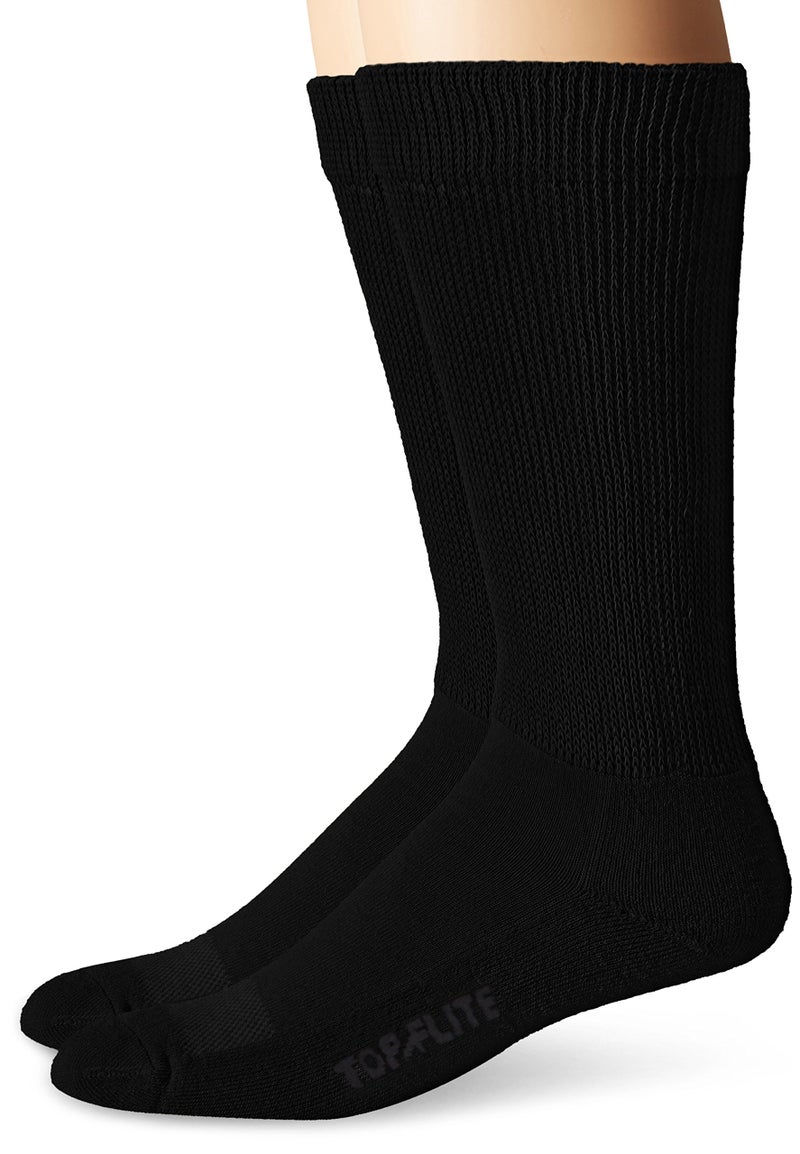 Top Flite Men's Diabetic Non-binding Cushion Ultra Dri Mid Calf 2 Pair Pack Socks, Black, Large - Image 1